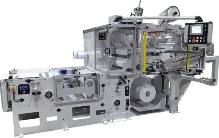 Línea de conversión completa con rebobinado integrado, estación de troquelado horizontal única